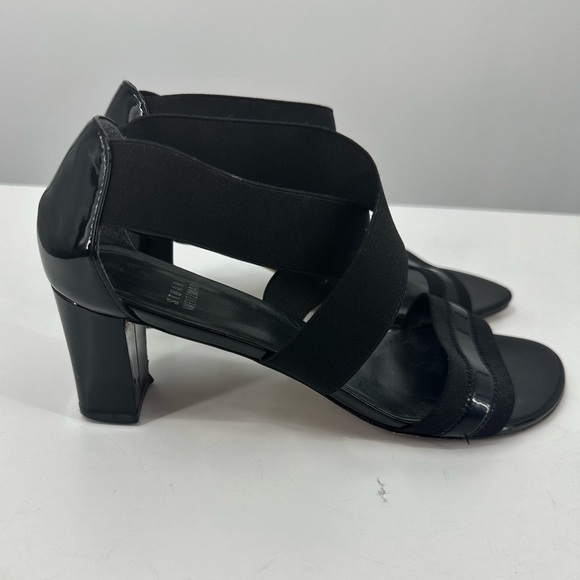 Stuart Weitzman Black Sandals 2" Heel Stretchy Straps Open Toe Womens 9 - Picture 1 of 11
